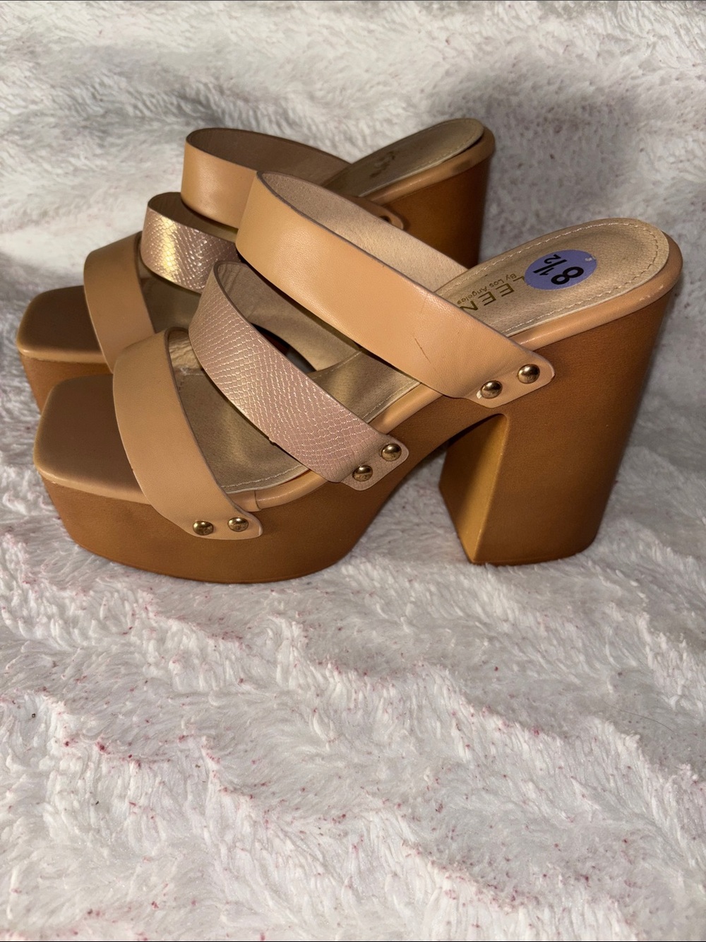 KAYLEEN By Los Angeles Tan Beige Platform Block Heel Sandals